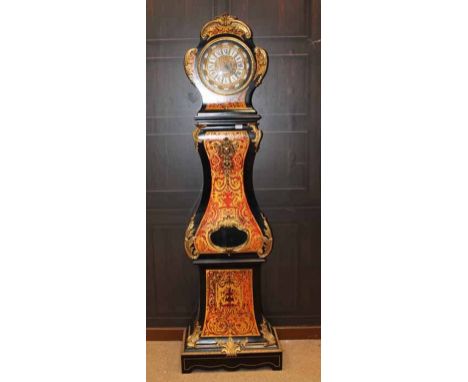 LONGCASE CLOCK OF EIGHTEENTH CENTURY BOULLE DESIGN
unsigned three train movement, the 9 inch gilt dial with Roman numerals, p