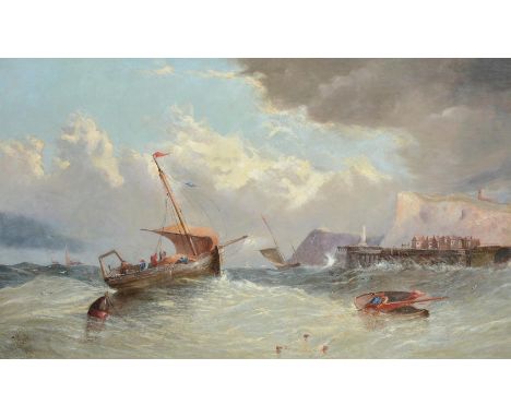 
	
		JOHN COOKE (BRITISH 19TH CENTURY)
		A BARGE IN A SWELL, OFF A PIER
		Oil on canvas 
		Signed and dated `1870' (lower lef