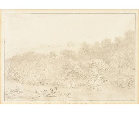 ANTHONY DEVIS (BRITISH 1729-1817) FROM A FIELD NEAR THE DOWN'S GATE  Ink and wash  Inscribed to margin (lower edge) 15 x 21.5