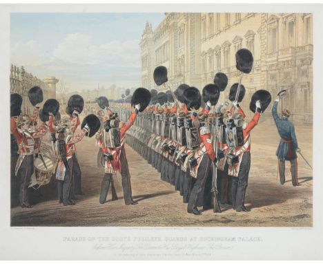 
	
		AFTER G. H. THOMAS &amp; E. WALKER 
		PARADE OF THE SCOTS FUSILEER GUARDS AT BUCKINGHAM PALACE
		Colour lithograph 
		Ov