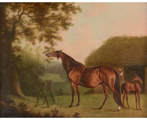 
	
		DANIEL CLOWES (BRITISH 1774-1829)
		THE BROODMARE PALM FLOWER WITH A FOAL 
		Oil on canvas 
		39 x 49cm (15¼ x 19¼ in.)
