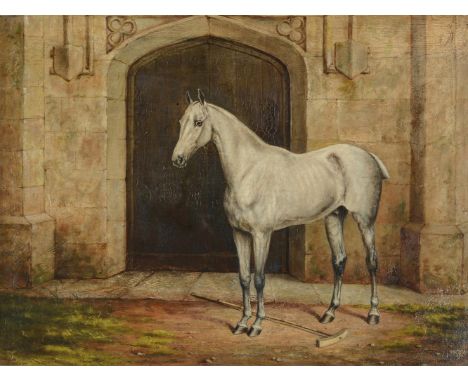 
	
		BRITISH SCHOOL (19TH CENTURY)
		QUICKSILVER, STUDY OF A POLO PONY 
		Oil on canvas 
		Signed with monogram and dated 188