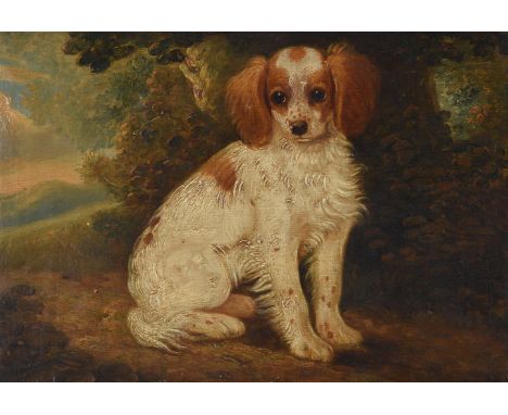 
	
		FOLLOWER OF HENRY BERNARD CHALON 
		SPANIEL, SEATED IN A WOODED LANDSCAPE 
		Oil on canvas
		32 x 45cm (12½ x 17½ in.)
	
