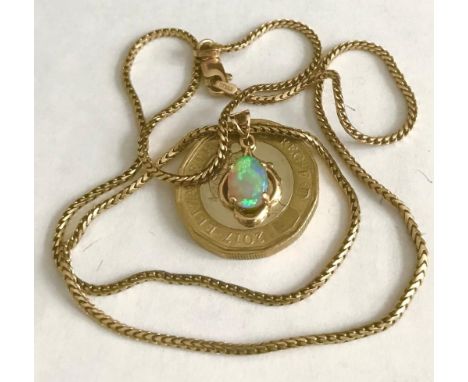 GOLD 9ct BOX CHAIN NECKLACE AND OPAL SET PENDANT, APPROXIMATELY 46cm LONG AND GROSS WEIGHT APPROXIMATELY 7.3g 