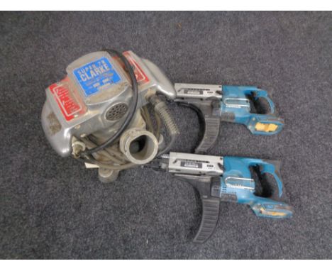 A Clarke 110V industrial sander together with two Makita nail guns, no batteries 