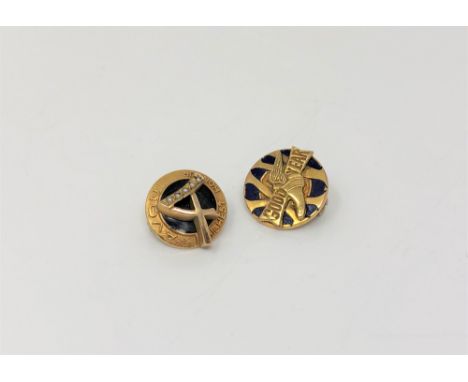Two small 9ct gold and enamel brooches, one Goodyear, the other Avon Highest Honour. (2) CONDITION REPORT: Gross weight 6.8g.