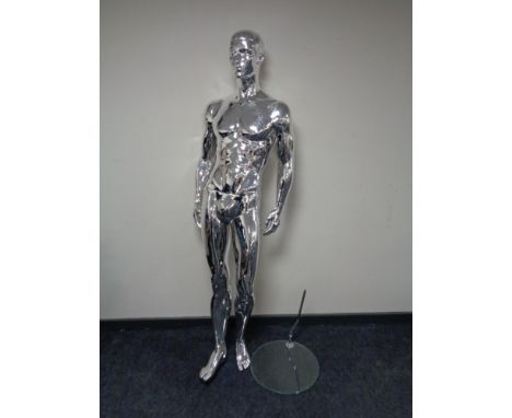 A male shop mannequin on glass stand (silver)