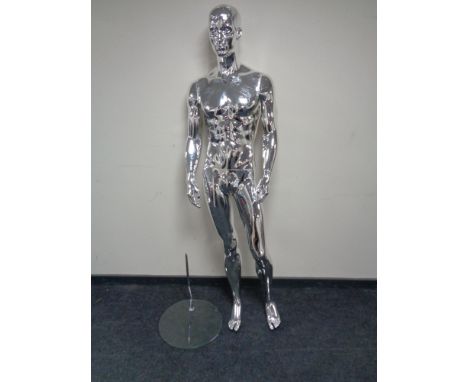 A male shop mannequin on glass stand (silver)