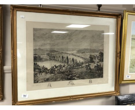 After Charles Cattermole : The Battle of Preston and Walton, etching, signed in pencil, 60 cm x 43 cm, framed. 