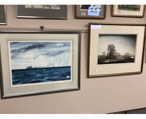 Roland Hilder : A view across farmland, limited edition colour print, signed in pencil, 44 cm x 30 cm, framed. Together with 
