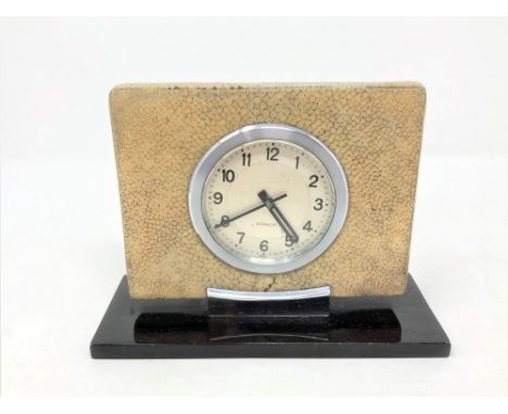 A Jaeger LeCoultre shagreen cased desk timepiece, movement numbered 03529, height 9cm. 