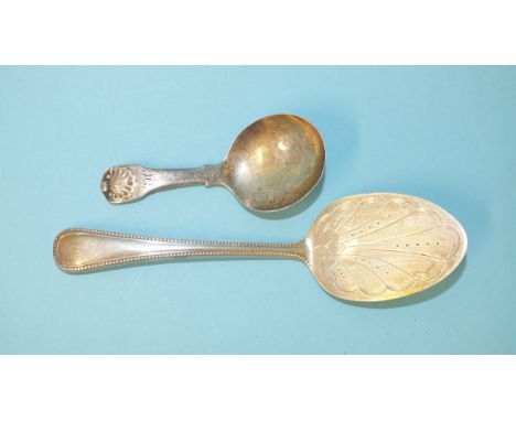 A George III silver caddy spoon, London 1817 and a Victorian small serving slice, London 1872, (2).