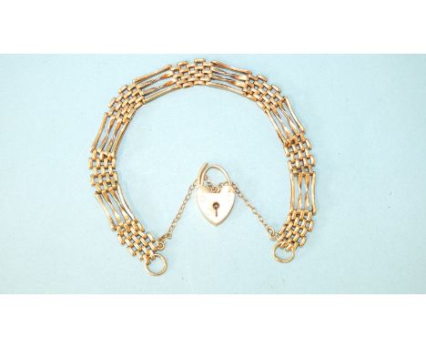 A 9ct gold gate link bracelet with padlock clasp, 9.7g.