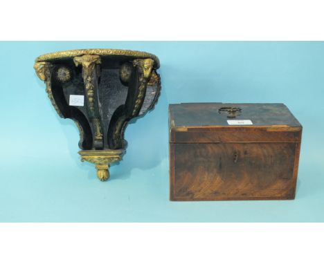 A 19th century continental gilt metal mounted clock bracket adorned with rams' heads, 21 cm wide, 22cm high and a Georgian ma