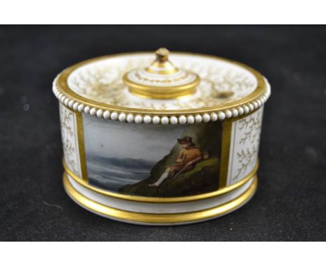 A Flight Barr & Barr circular inkwell, named view entitled 'An Hundred Realms Appear', No. 1 Coventry Street mark to base - d