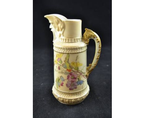 A Royal Worcester blush ivory jug, painted floral decoration, mask to lip, printed mark to base with date code for 1892 - H16