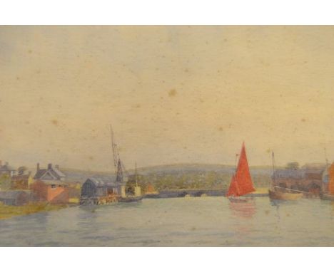 R Esdaile Richardson (1897-?) - Shipping with Wootton Bridge in background - 24x35cm watercolour, framed and glazed CONDITION