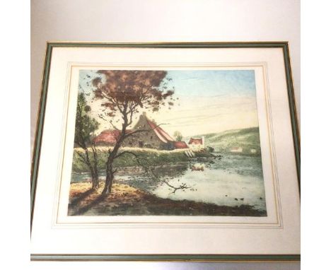 R. Ligeroy (?), limited edition print 74/350, Buildings by a Loch, signed indistinctly in pencil bottom right (47cm x 57cm)