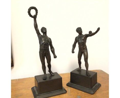 Two 1930s/40s cast metal sculptures, possibly associated to The Olympics (taller: 26cm)