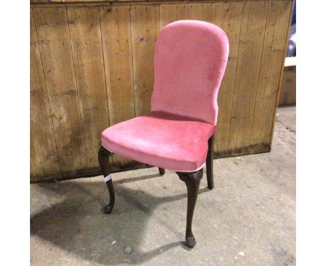 A first half of 20thc. George III reproduction side chair with raspberry upholstery and cabriole front supports ending in she
