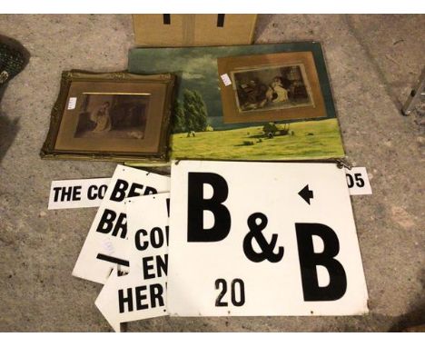 A mixed lot including two framed late 19thc prints, a modern reproduction print, after David Shepherd and assorted acrylic si
