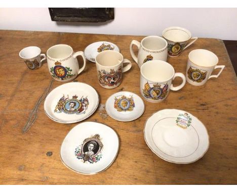 Royal Interest: a collection of commemorative china including mugs and saucers depicting Edward VIII, Elizabeth II, George VI