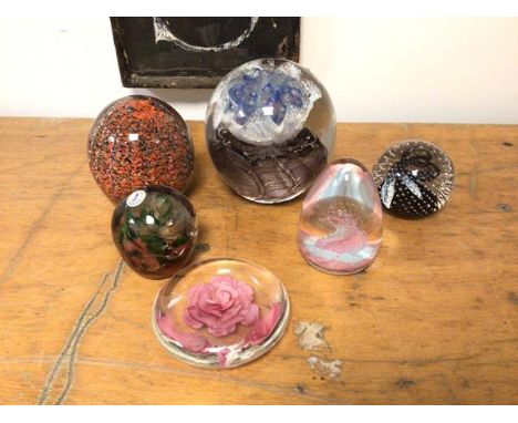 A group of glass paperweights and ornaments including Caithness, Strathearn, Selkirk, a Maltese paperweight (largest: 14cm x 