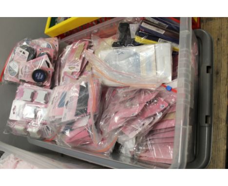 Box of craft items to include vinyl patches, cotton tape, embroidery threads, bobbin holders, quilters tape etc (34)