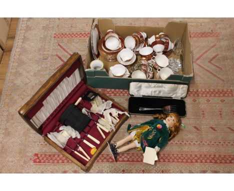 Royal Stafford bone china part tea set, Noritake vase, canteen of cutlery and collectors doll