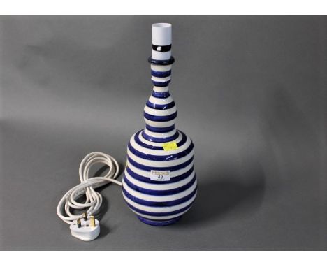 Torquay Pottery style blue and white striped table lamp