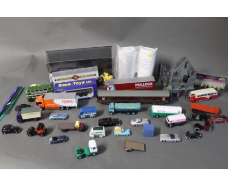 Box of Diecast model cars, train carriages, trucks, buses, etc 
