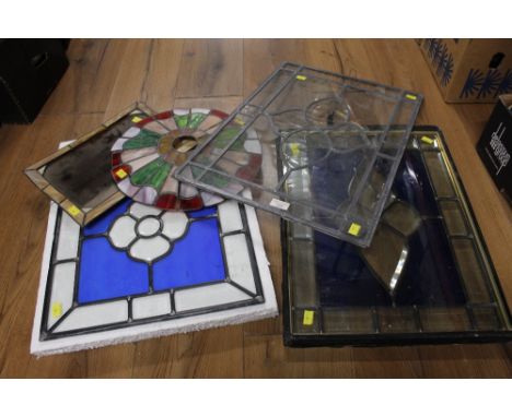 Stained glass and leaded panels and Tiffany style light shade 
