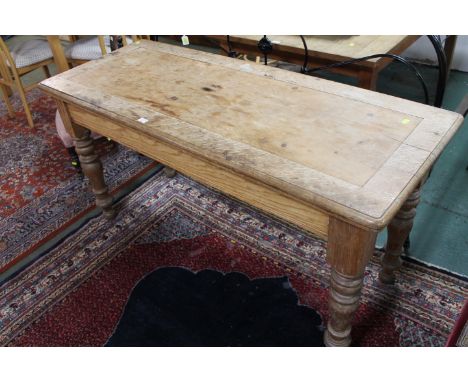 Rectangular table on chunky legs, makers label W &amp; F Webb Cabinets Makers &amp; Upholsterers, Worcester, height 75 cm, wi