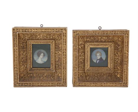 IRISH SCHOOL EARLY 19TH CENTURYPortrait of a Lady and a Young Gentleman,Watercolour on ivory, a pair 4.5cm diameter With init