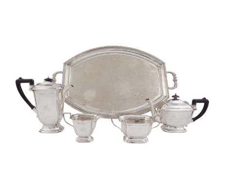 A MODERN FOUR PIECE SILVER TEA SERVICE, Birmingham 1937, maker's mark of Elkington & Co. Ltd, comprising tea pot, hot water p