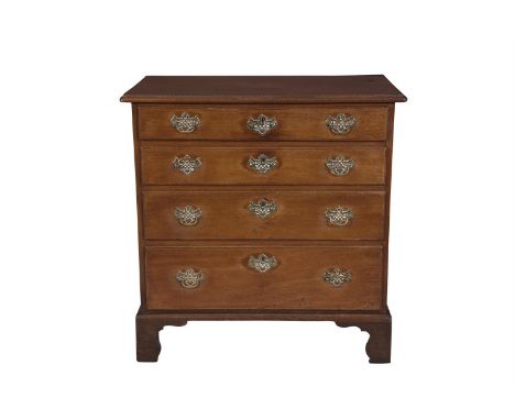 A 19TH CENTURY MAHOGANY RECTANGULAR CHEST, of four long drawers with brass handles on bracket feet. 83 x 47cm
