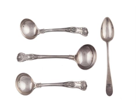 AN IRISH PROVINCIAL SILVER POINT HANDLE DESSERT SPOON, Cork c.1770, makers mark of John Nicholson the plain tapered handle te
