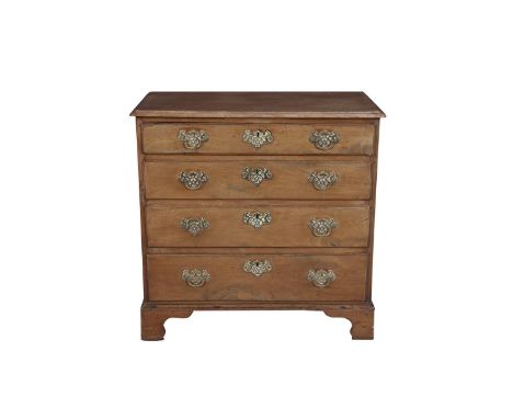 A 19TH CENTURY MAHOGANY RECTANGULAR COMPACT CHEST of four long drawers with ring handles, on bracket feet. 80 x 43cm