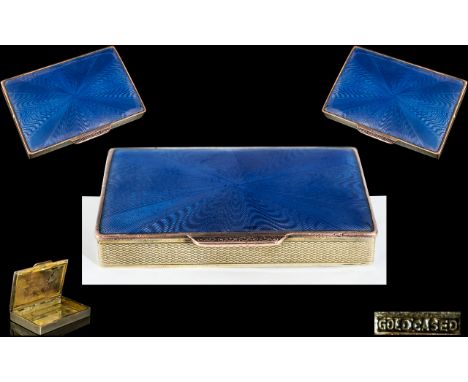 Early 20th Century - Superb Gold Cased and Blue Enamel Lidded Hinged Box. Marked ' Gold Cased ' Size 2 x 3 Inches - 5 x 7.5 c