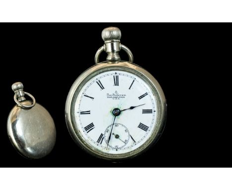 Pan - American Philadelphia Large Silveroid Screw Back Stem Winding Open Faced Pocket Watch. c.1900. With White Enamel Dial a