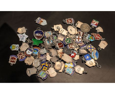 Large Collection of Silver and Enamel Shields. Large Collection of Enamel on Silver Shields from Around England. Hallmarked f