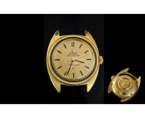 Omega 18ct Gold - Ladies Superb Automatic Chronometer Constellation Watch Case, No Bracelet, With Champagne Dial, Gold Marker