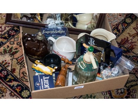 Large Collection of Pub Memorabilia. Includes Grouse Framed Mirror, Soda Water Dispenser, Pub Coaster Mats, Playing Cards ( 3