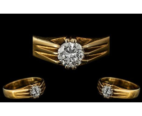 Gents - Superb Quality 18ct Gold Single Stone Diamond Ring. Gypsy Setting. Full Hallmark for 750 - 18ct to Interior of Shank.