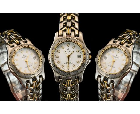 Elgin Gents Stainless Steel Wrist Watch, Ref Serial Number 36522. Features Luminous Markers, Date / Display Window, Water Res