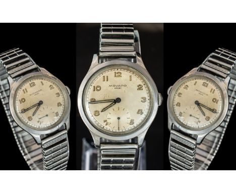 Movado - Sport Steel Cased Mechanical Wrist Watch with Steel Expanding Watch Bracelet. c.1950's. 