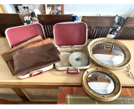 A Collection of Collectable Items to include - two vintage leather attache cases, 1 leather document holder, Fidelity vintage