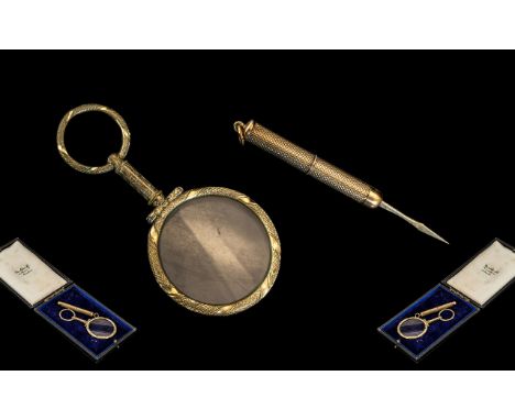 9ct Gold Telescopic Toothpick with Engine Turned Case. 3 Inches - 7.5 cms Extended. Hallmark Birmingham 1970, Maker C.C. As N