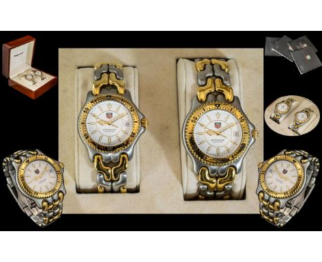 TAG Heuer - Professional Ladies and Gents Pair of Steel and Gold Pre-owned Wrist Watches ( 2 ). Gents Model No WG 122-KO, Lad