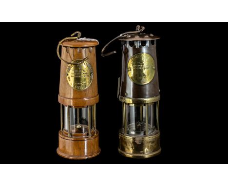 Two Miner's Lamps, comprising Eccles Type 6 M &amp; Q Safety Lamp 9" tall, in English Walnut, and Eccles Type S-L No. 130, 10
